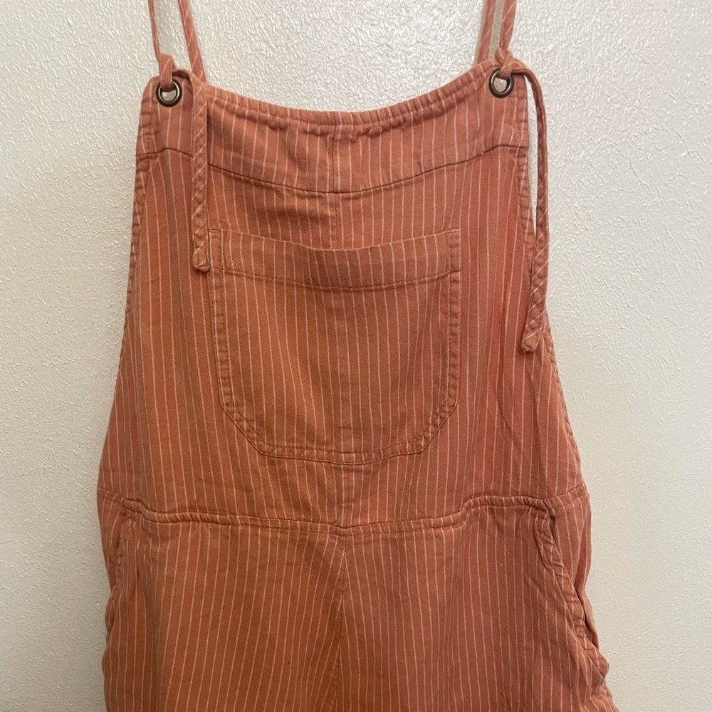 Billabong Rust Orange Pinstriped Linen Blend Overalls